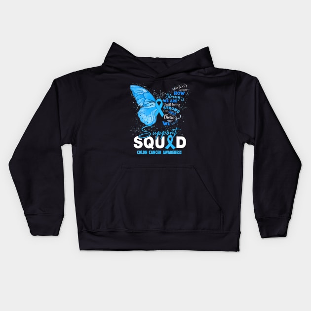 Colon Cancer Awareness Support Aquad Butterfly Kids Hoodie by hony.white